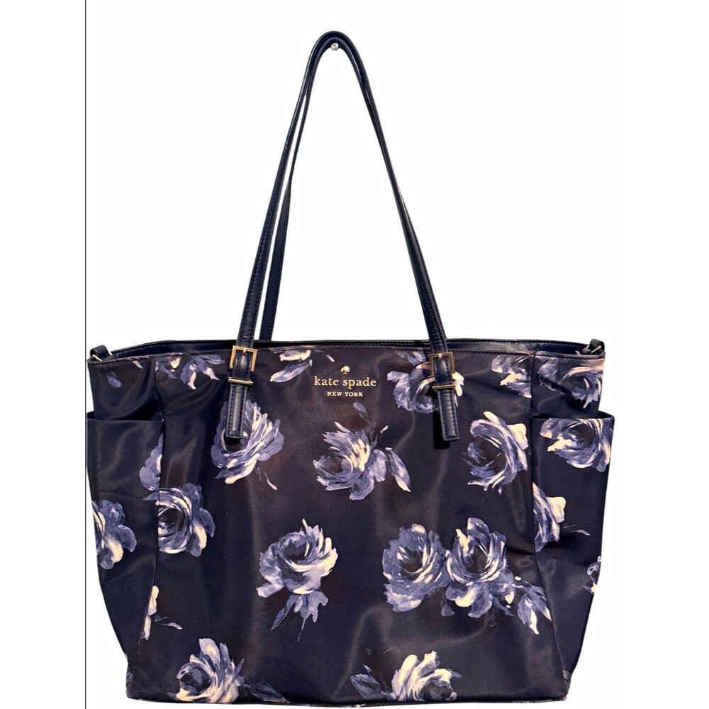 Kate Spade New York Women's Black Floral Tote Zip Closure Gold Hardware Pockets